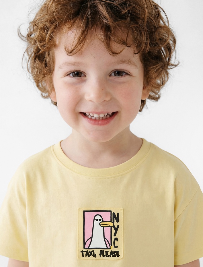 Erkek Bebek Kısa Kollu Bisiklet Yaka Pamuklu Arkası Baskılı Tişört