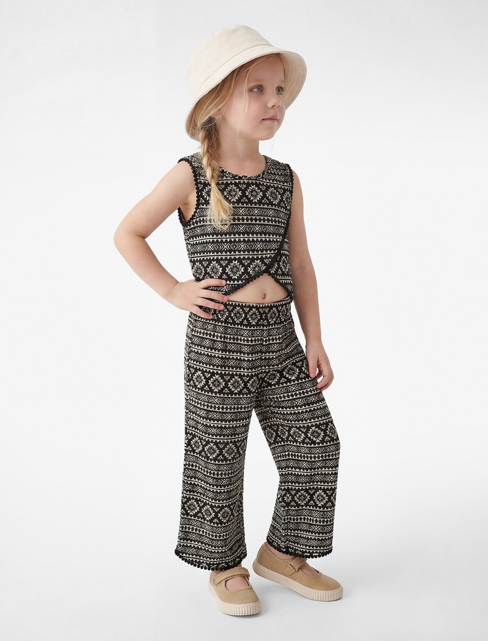 Kız Bebek Pamuklu Beli Lastikli Geniş Paça Müslin Pantolon