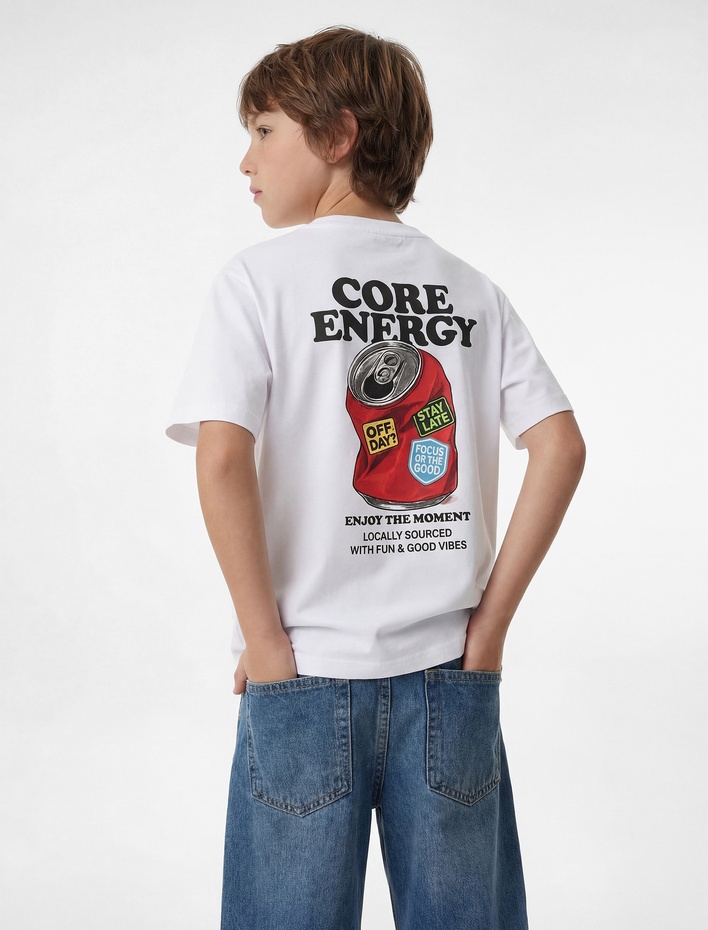 Erkek Çocuk Baskılı Kısa Kollu Bisiklet Yaka Pamuklu Tişört