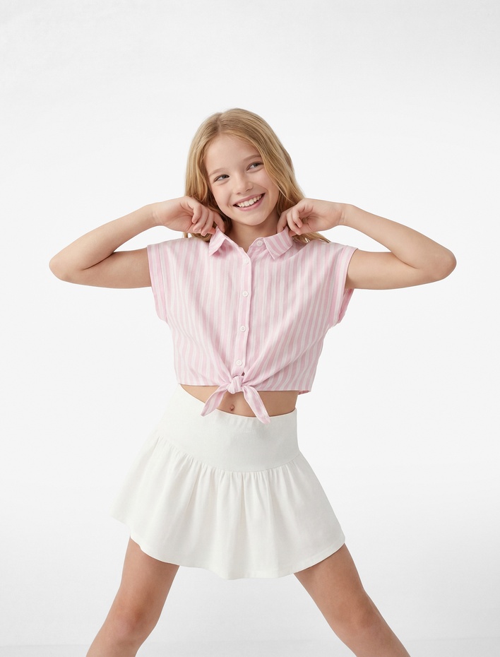 Kız Çocuk Bürümcük Kumaş Volanlı Şortlu Etek