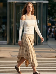 Asimetrik Kesim Midi Ekose Etek