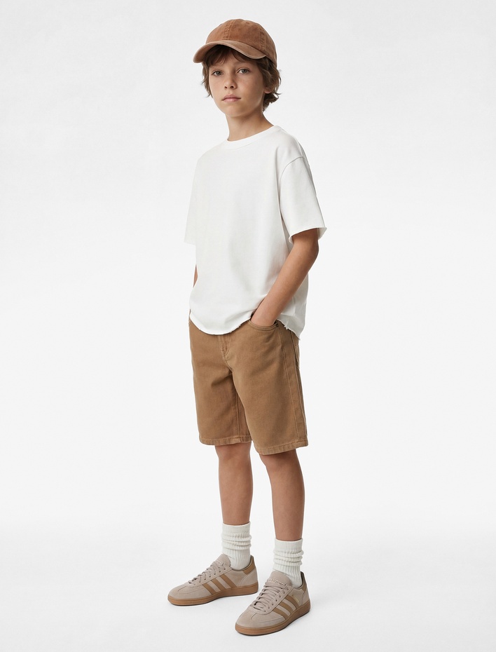 Erkek Çocuk Pamuklu Rahat Kesim Cepli Denim Şort