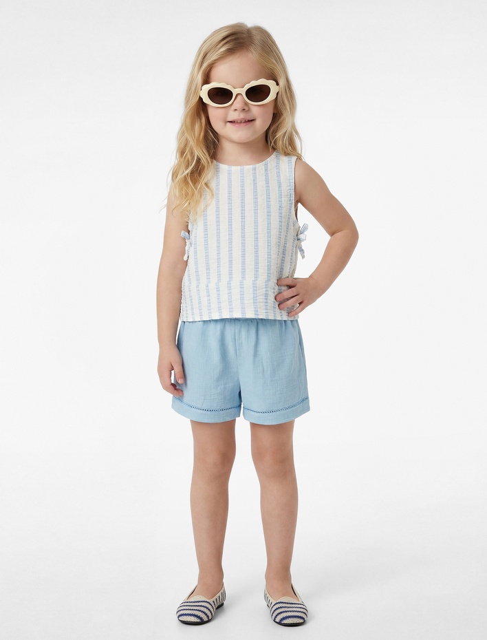 Kız Bebek Beli Lastikli Normal Bel Pamuk Astarlı Şort