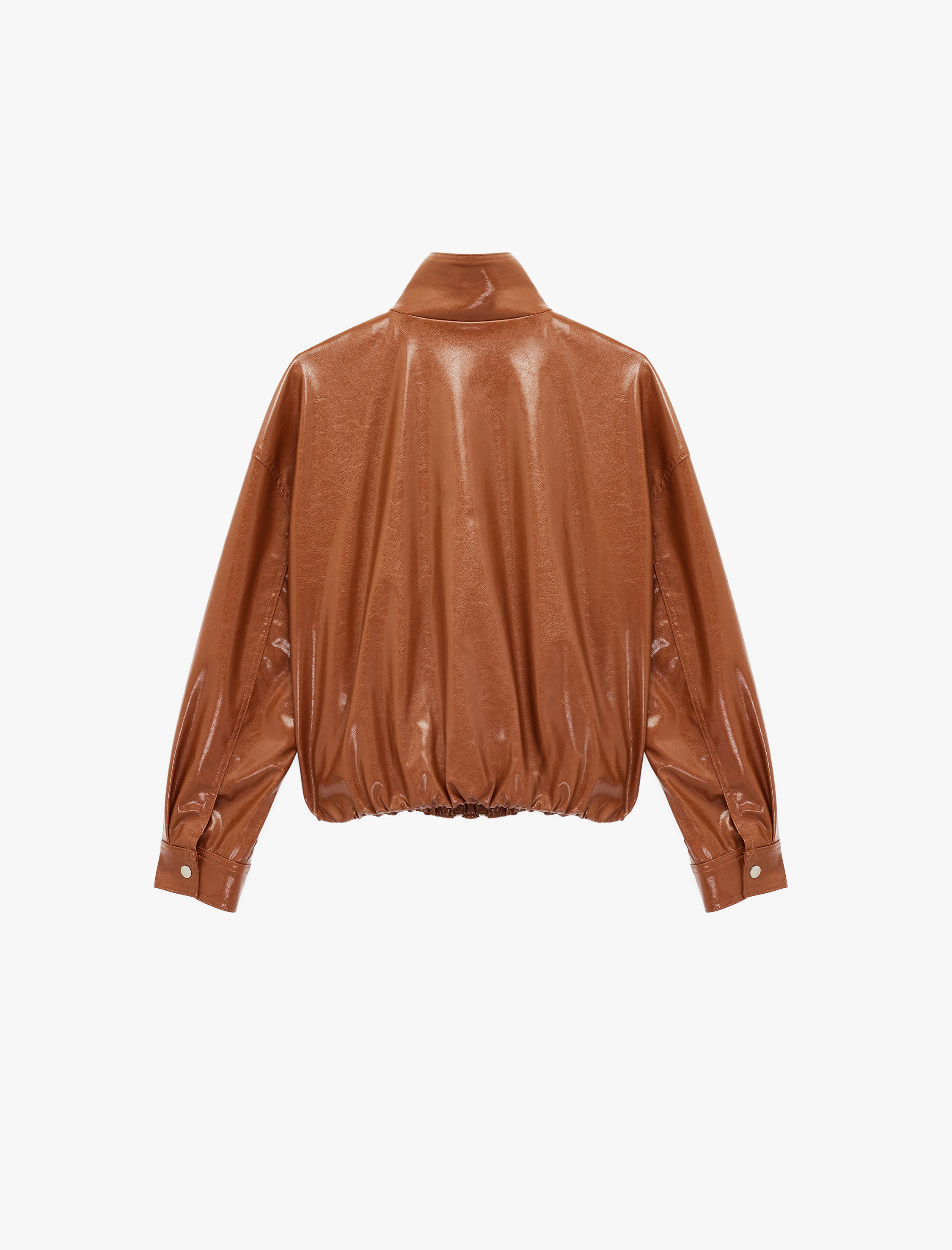   Dik Yaka Cep Detaylı Fermuarlı Suni Deri Ceket