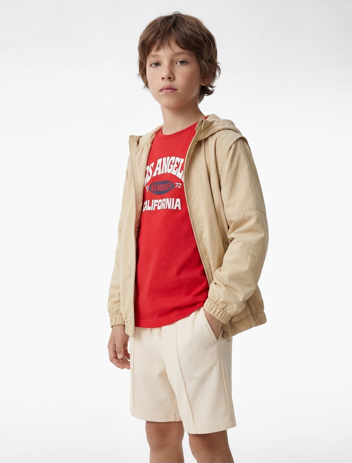 Erkek Çocuk Dokulu Normal Bel Cep Detaylı Basic Şort