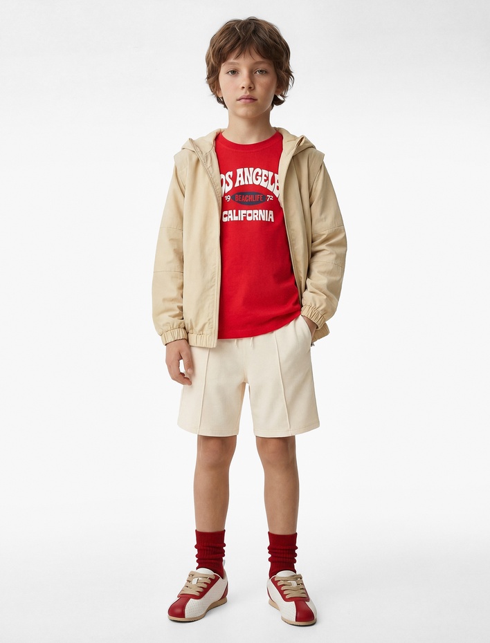 Erkek Çocuk Dokulu Normal Bel Cep Detaylı Basic Şort