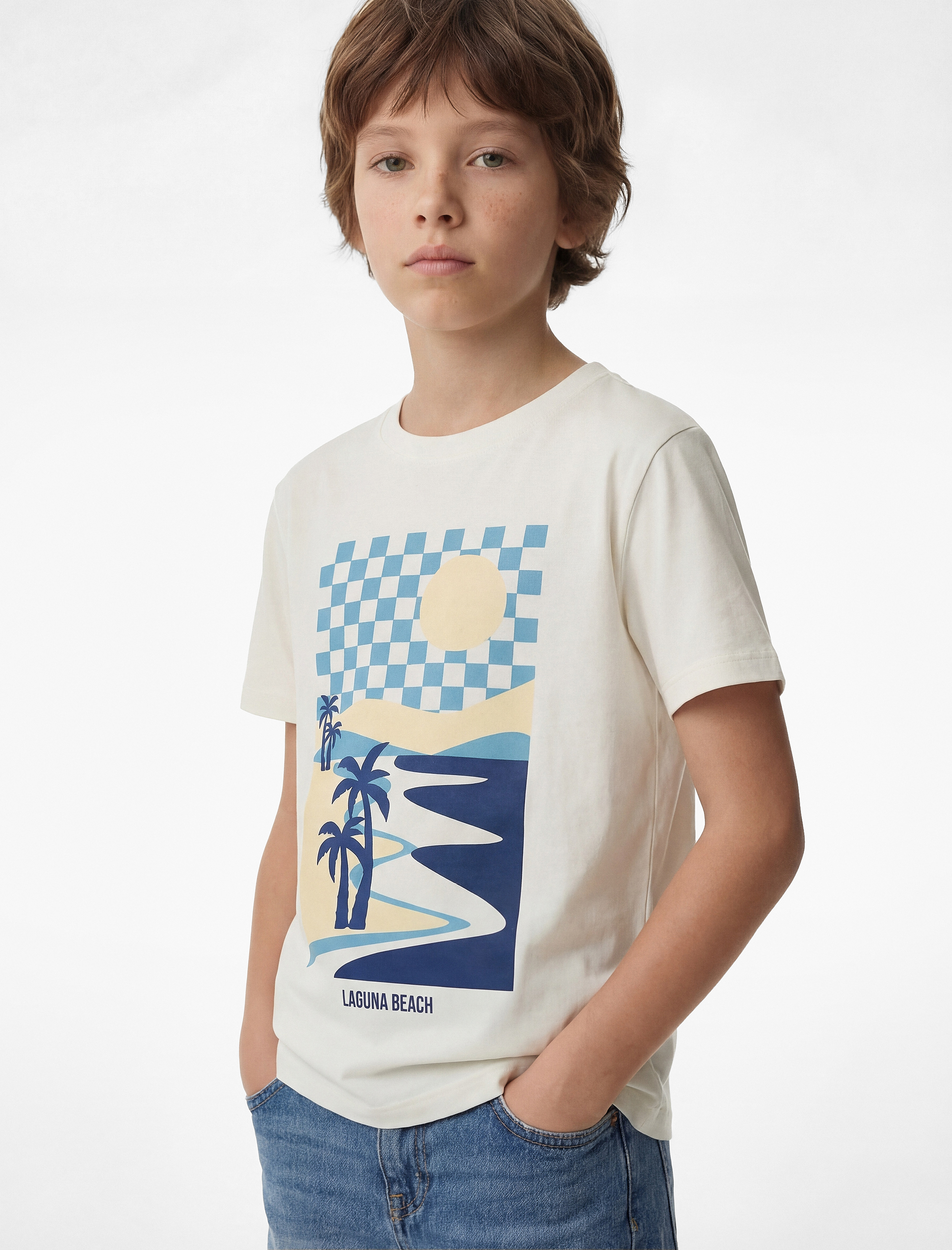  Erkek Çocuk Pamuklu Kısa Kollu Bisiklet Yaka Baskılı Tişört