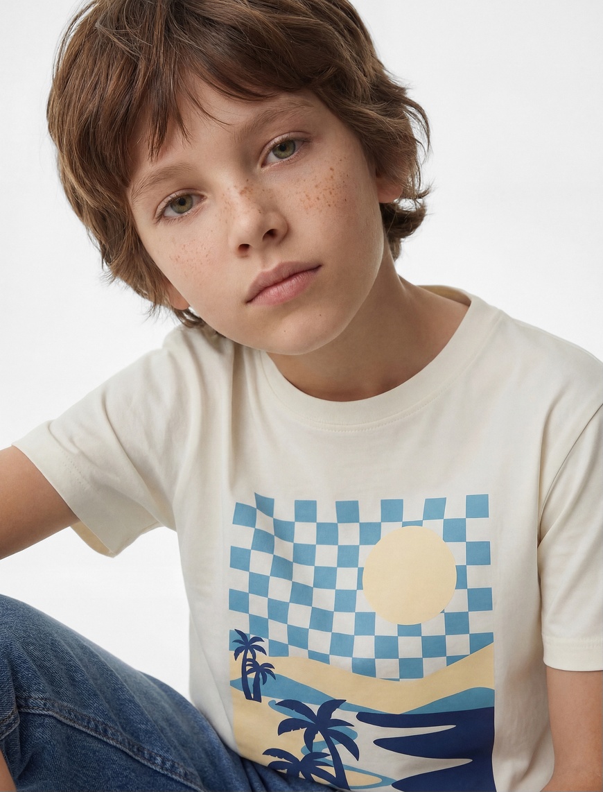 Koton Pamuklu Kısa Kollu Bisiklet Yaka Baskılı T-Shirt
