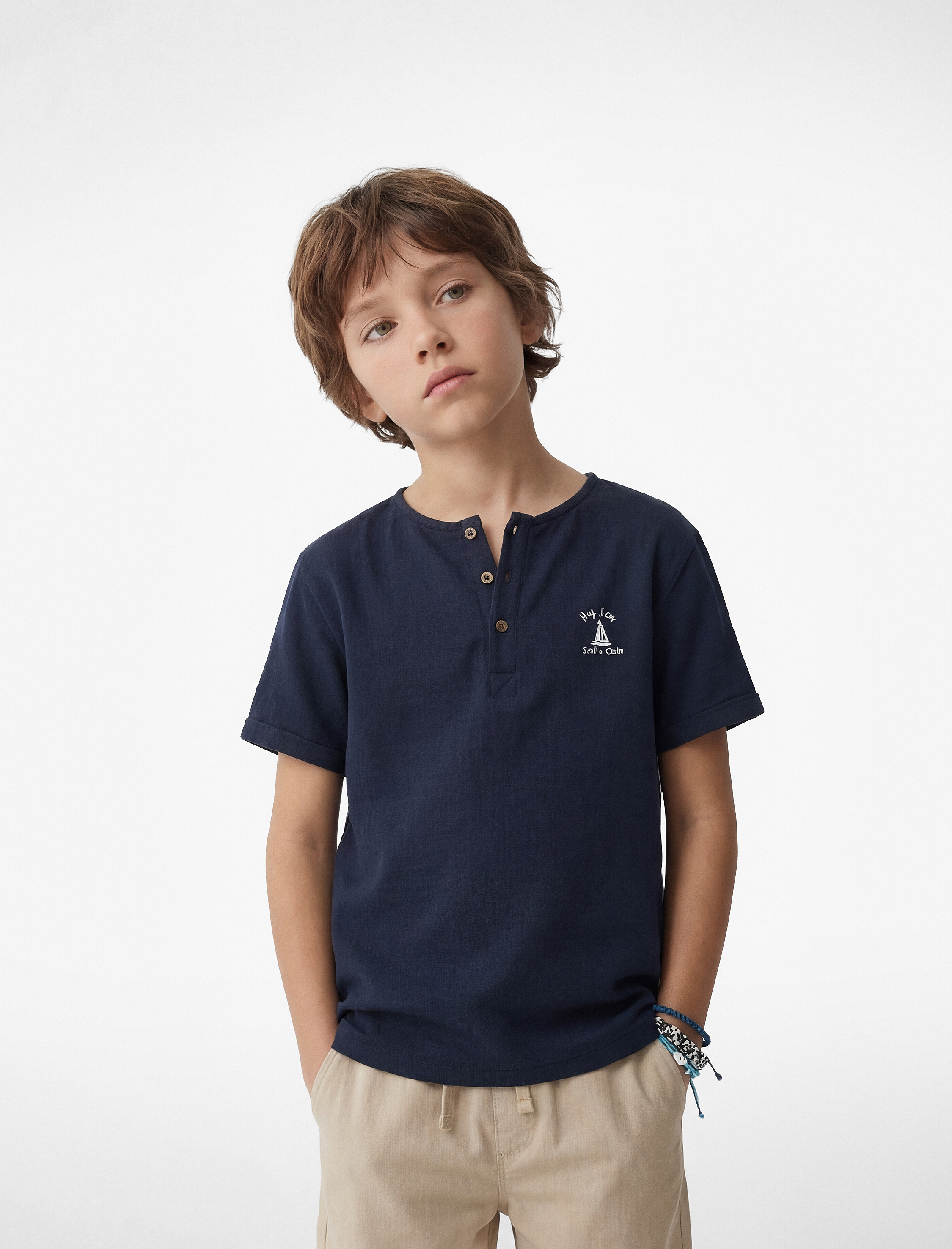  Erkek Çocuk Kısa Kollu Bisiklet Yaka Düğmeli Pamuklu Tişört