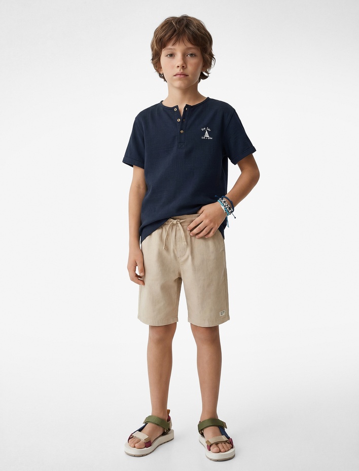 Erkek Çocuk Kısa Kollu Bisiklet Yaka Düğmeli Pamuklu Tişört