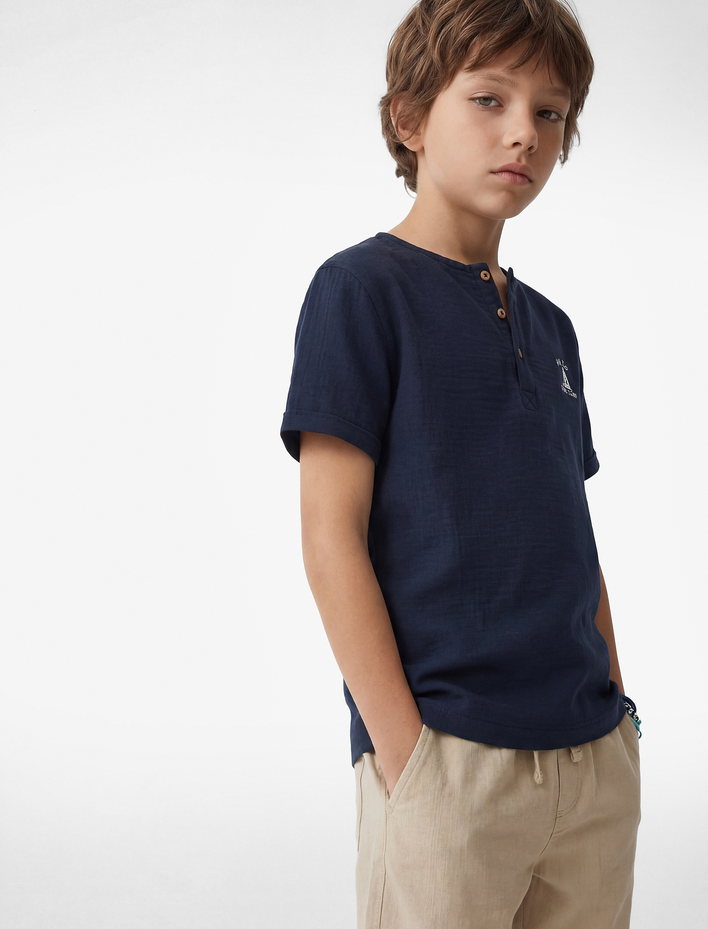  Erkek Çocuk Kısa Kollu Bisiklet Yaka Düğmeli Pamuklu Tişört