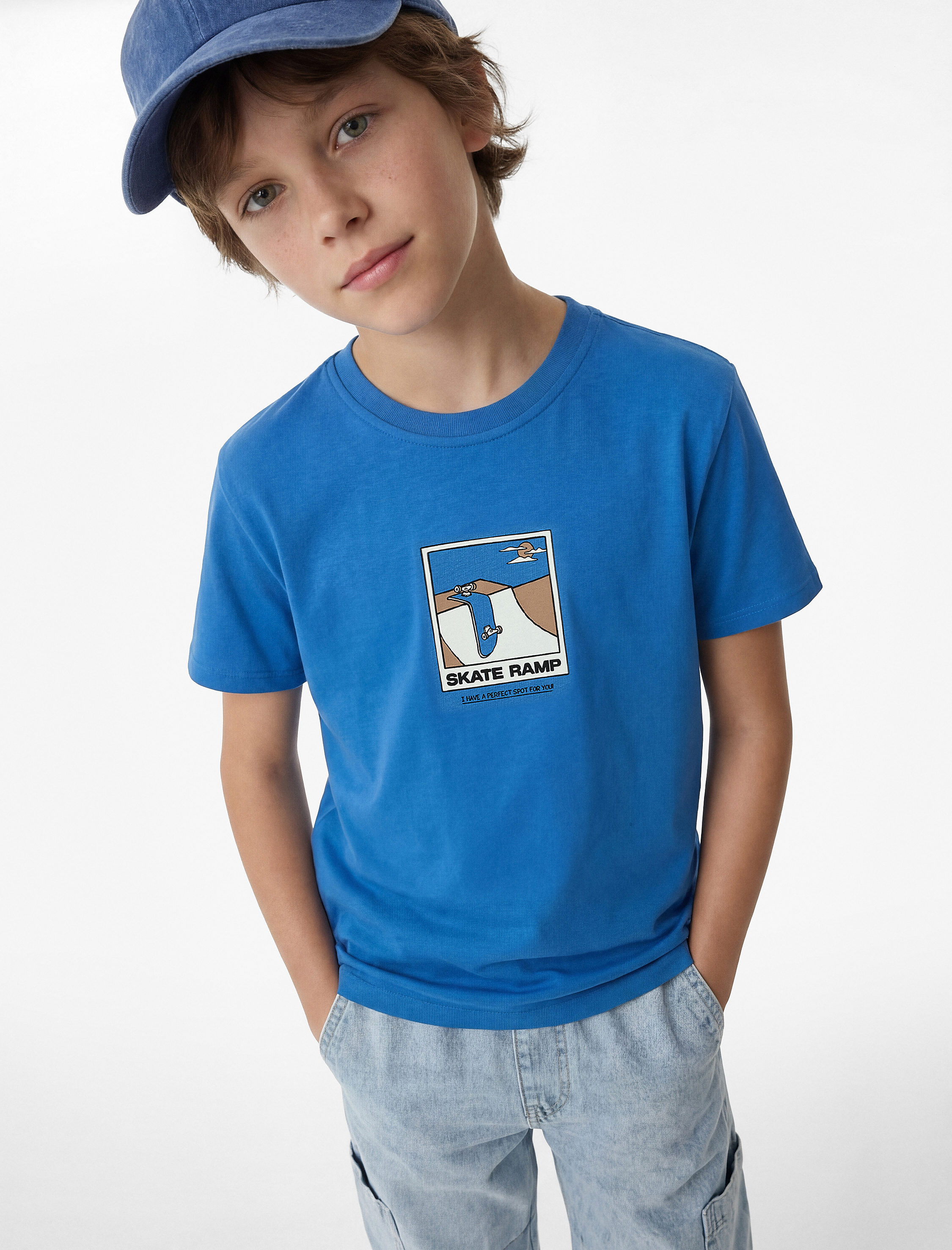  Erkek Çocuk Baskılı Kısa Kollu Bisiklet Yaka Pamuklu Tişört