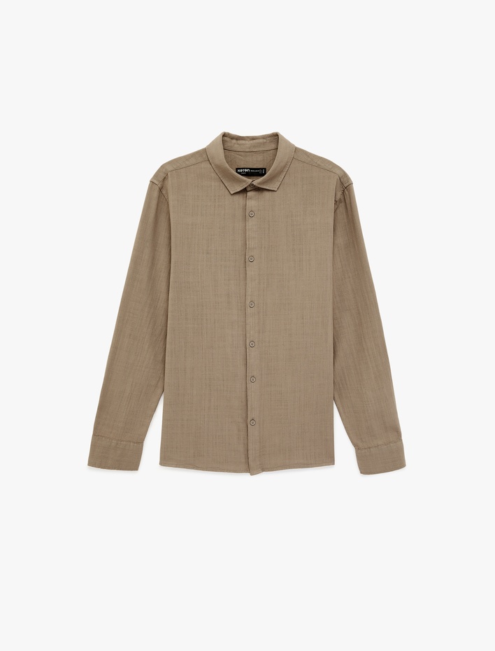  Regular Fit Pamuklu Klasik Yaka Düğmeli Uzun Kollu Gömlek