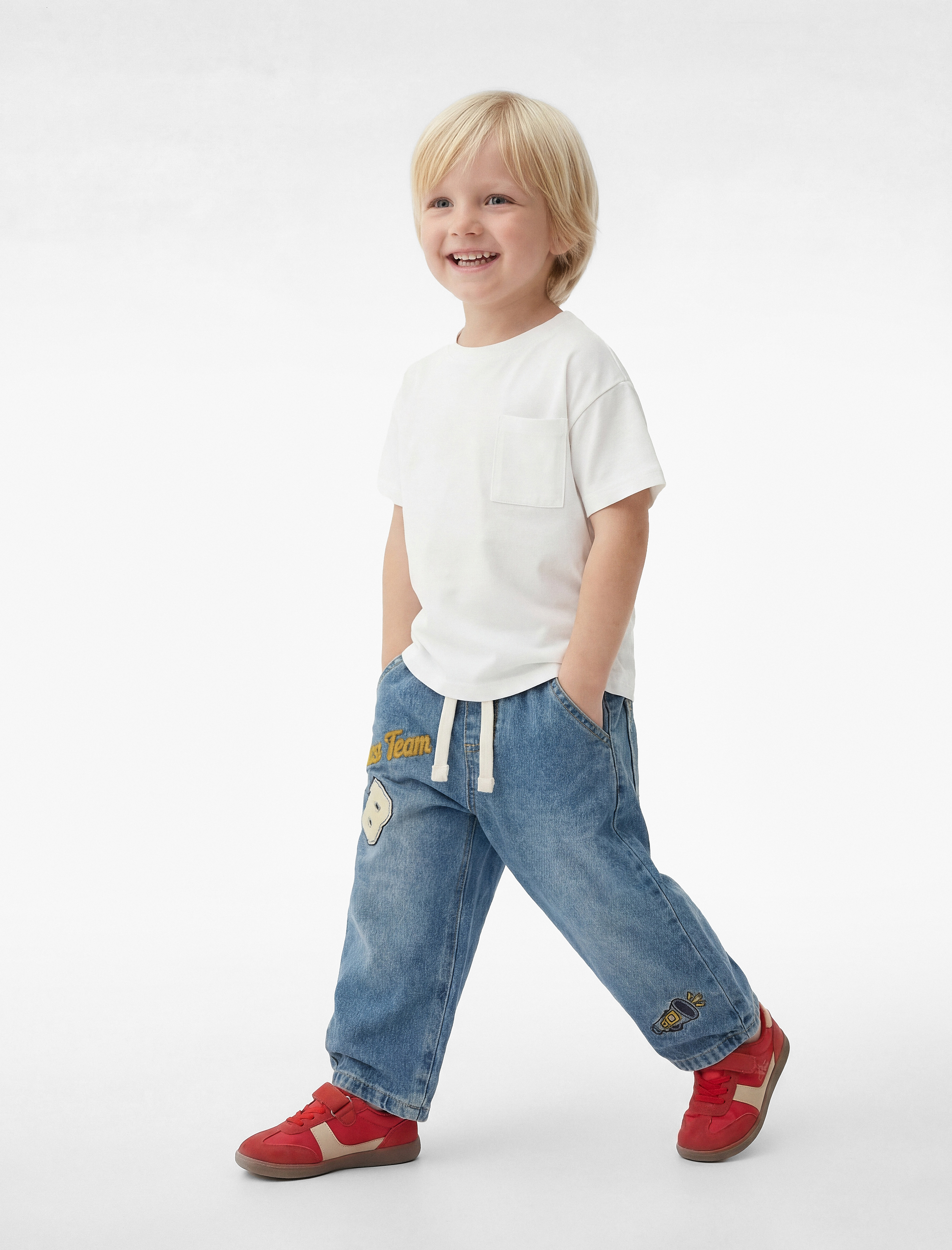  Erkek Bebek Pamuklu Cepli Kısa Kollu Bisiklet Yaka Basic Tişört