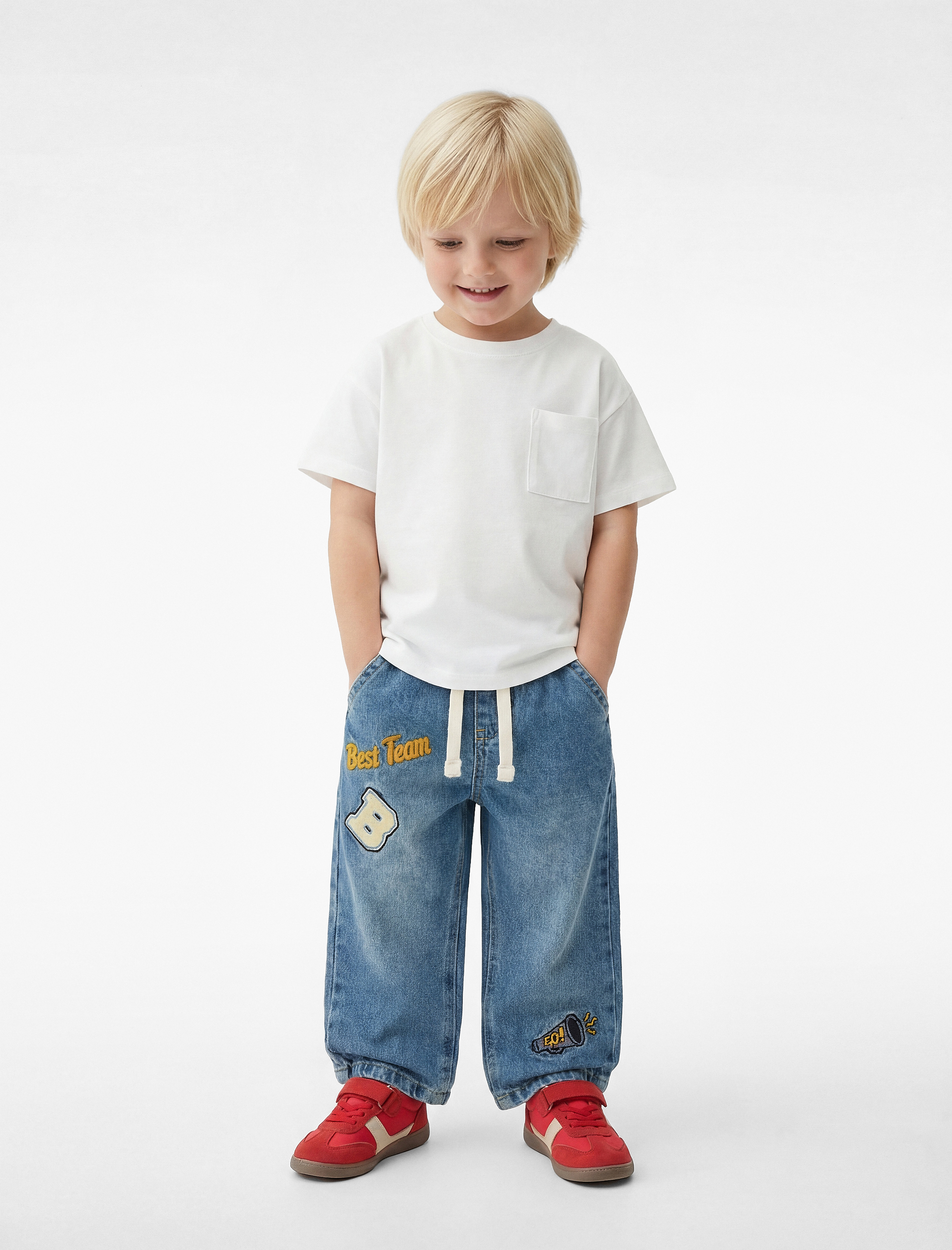  Erkek Bebek Pamuklu Cepli Kısa Kollu Bisiklet Yaka Basic Tişört