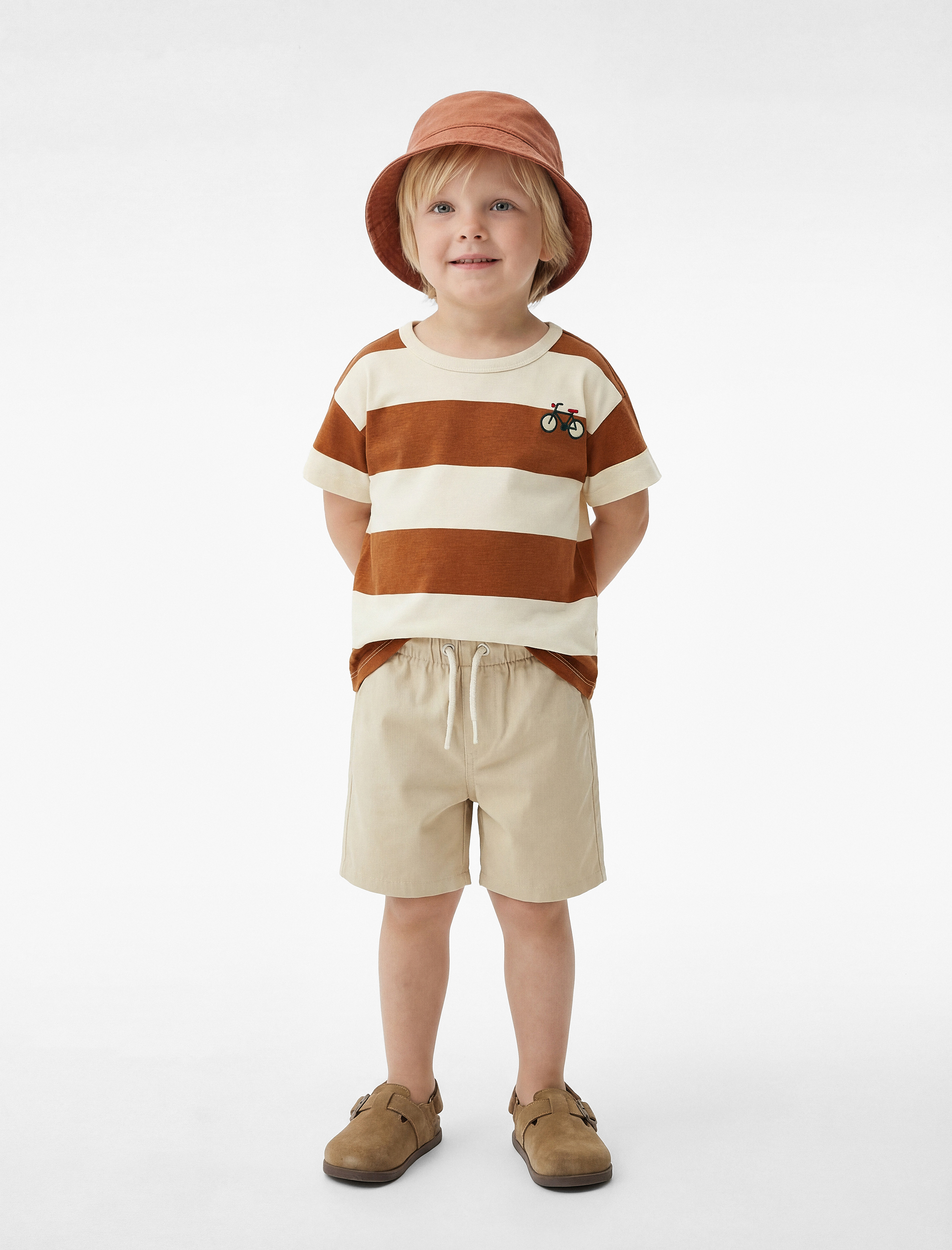  Erkek Bebek Bisiklet Baskılı Kısa Kollu Bisiklet Yaka Pamuklu Çizgili Tişört