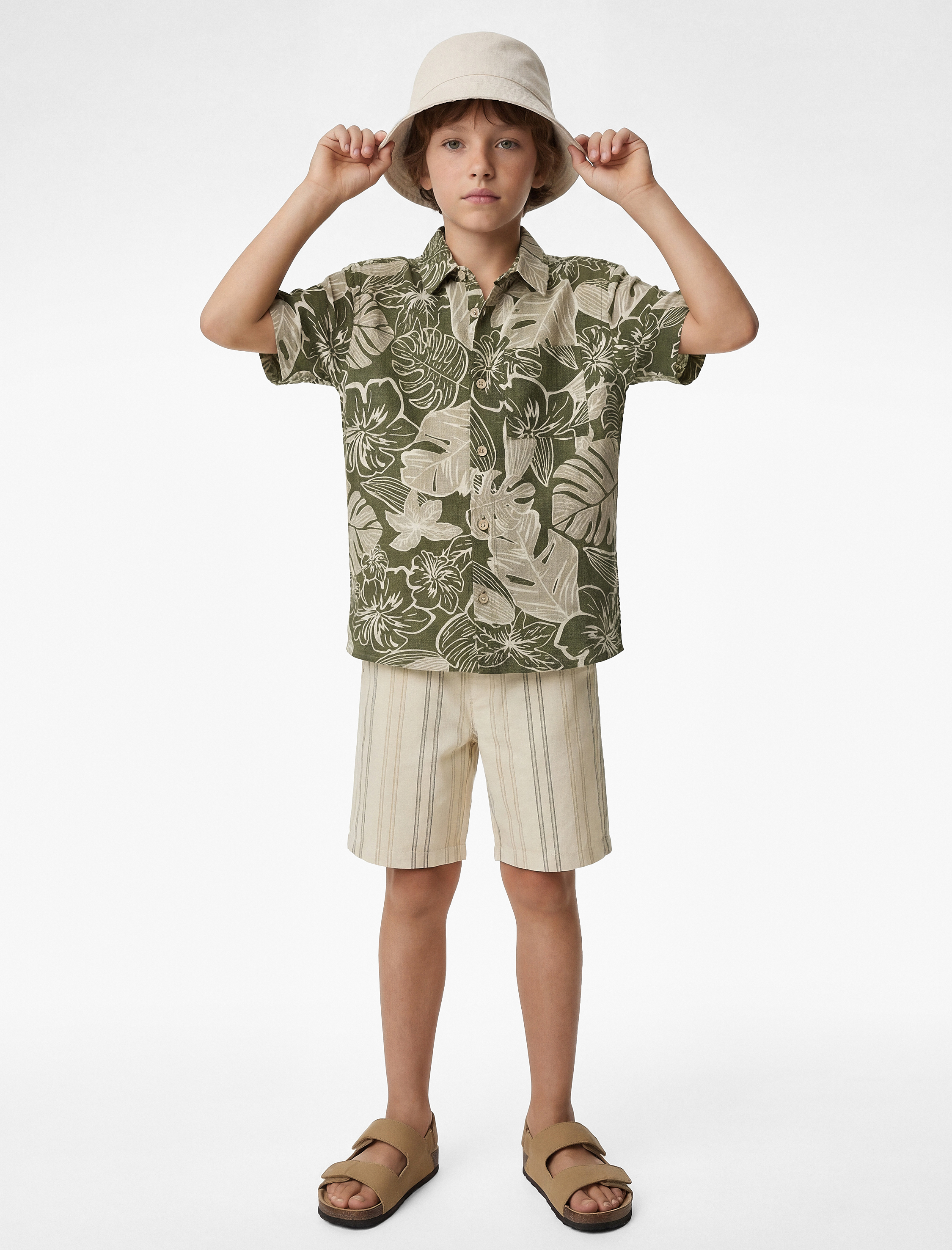 Pamuklu Cepli Klasik Yaka Desenli Kısa Kollu Gömlek