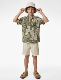 Pamuklu Cepli Klasik Yaka Desenli Kısa Kollu Gömlek