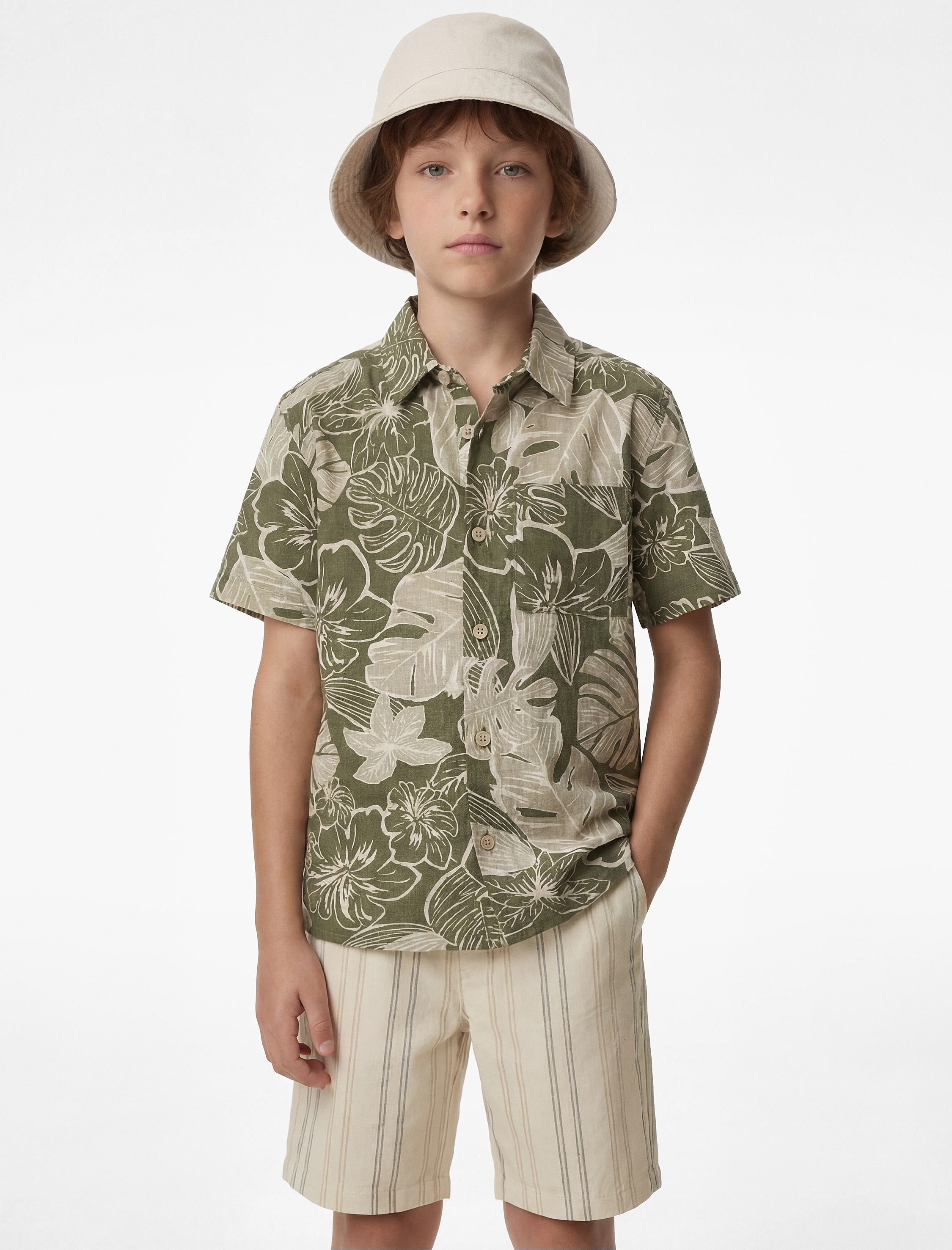 Pamuklu Cepli Klasik Yaka Desenli Kısa Kollu Gömlek - Görsel 2