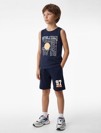 Pamuklu Beli Bağlamalı Baskılı Şort