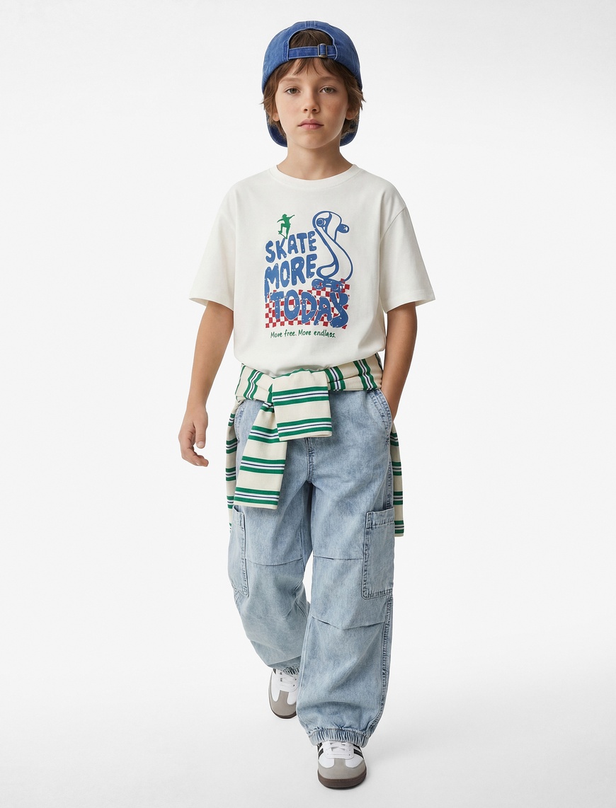 Koton Bisiklet Yaka Kısa Kollu Pamuklu Baskılı Oversize T-Shirt