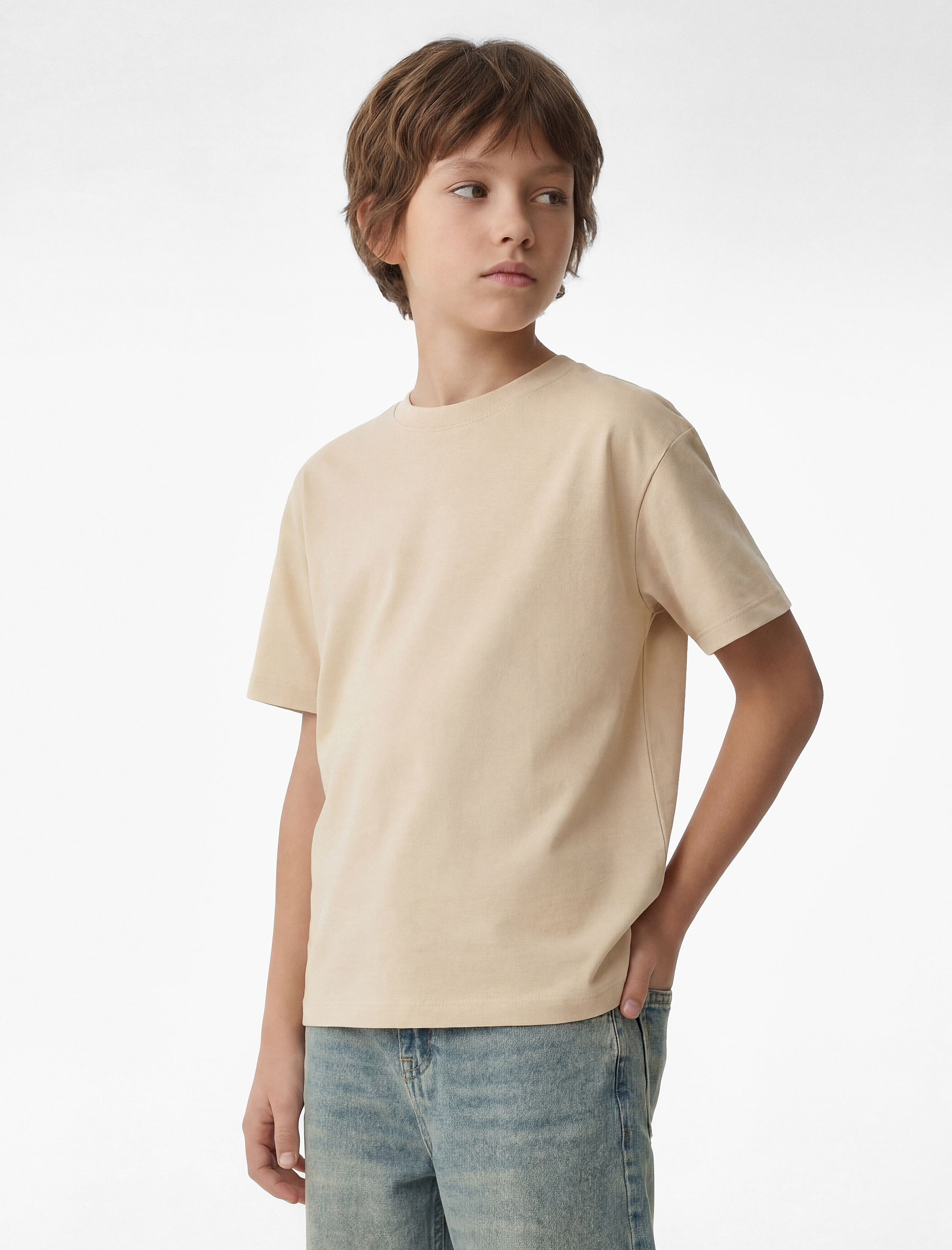  Erkek Çocuk Pamuklu Kısa Kollu Bisiklet Yaka Oversize Basic Tişört