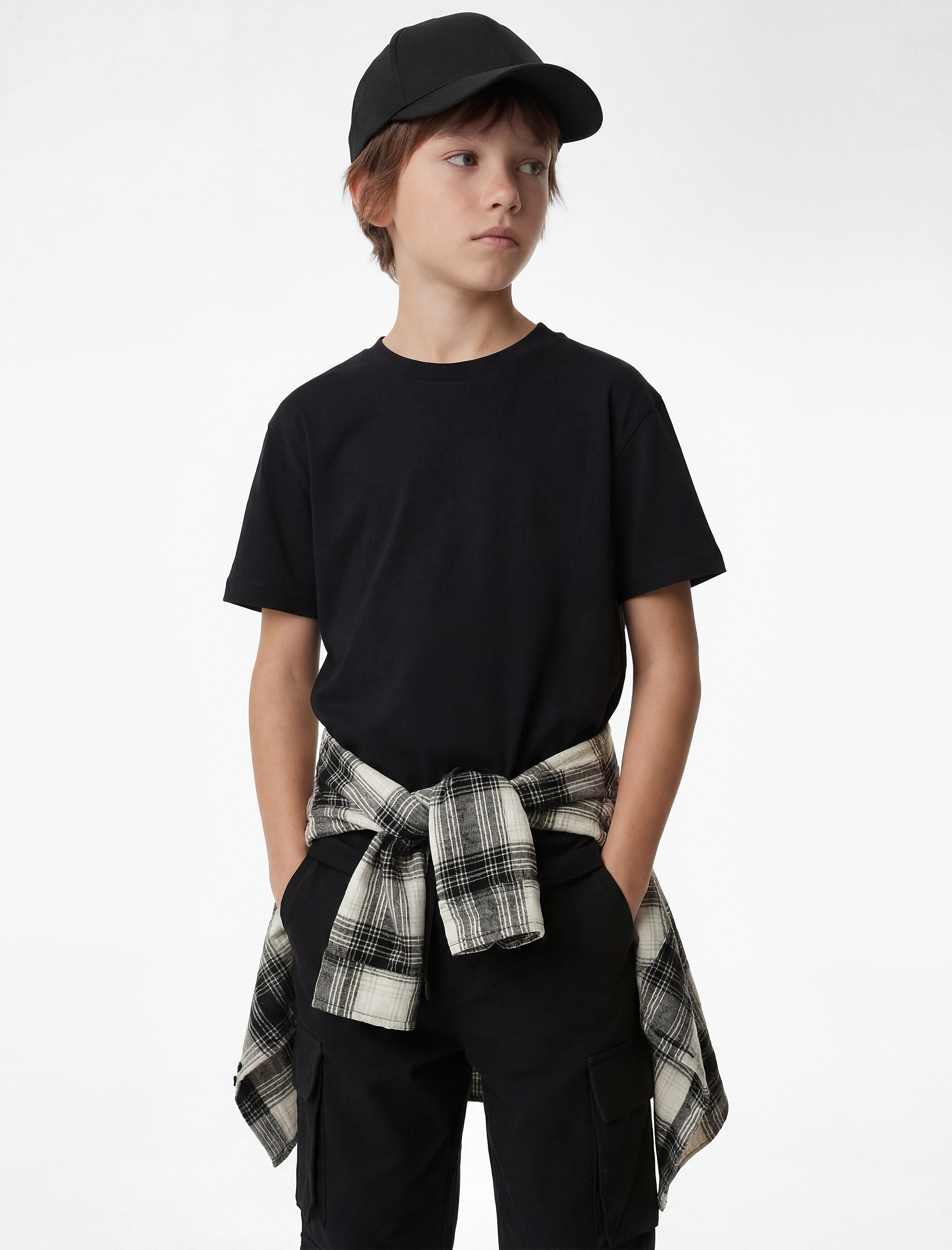  Erkek Çocuk Pamuklu Kısa Kollu Bisiklet Yaka Oversize Basic Tişört