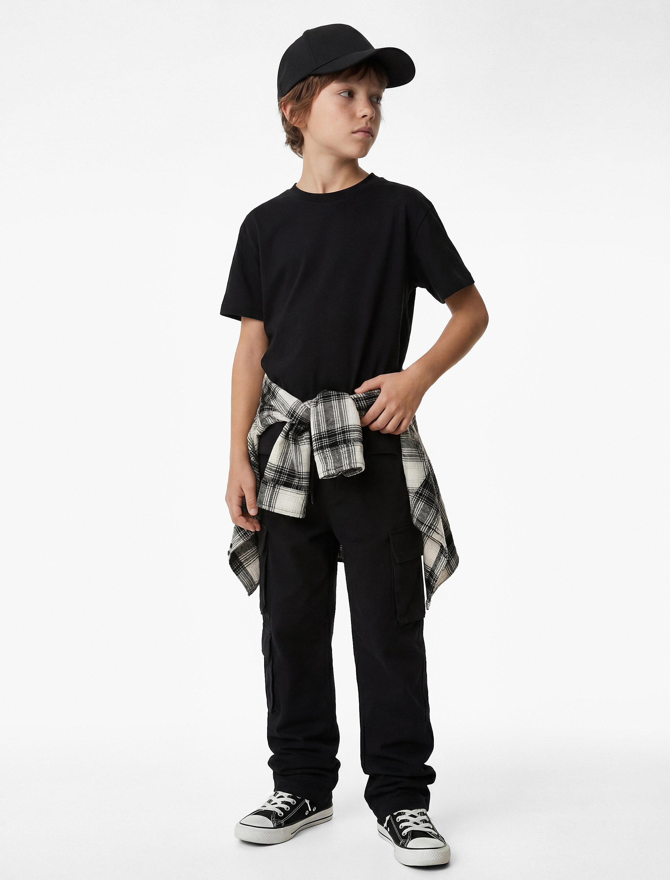  Erkek Çocuk Pamuklu Kısa Kollu Bisiklet Yaka Oversize Basic Tişört