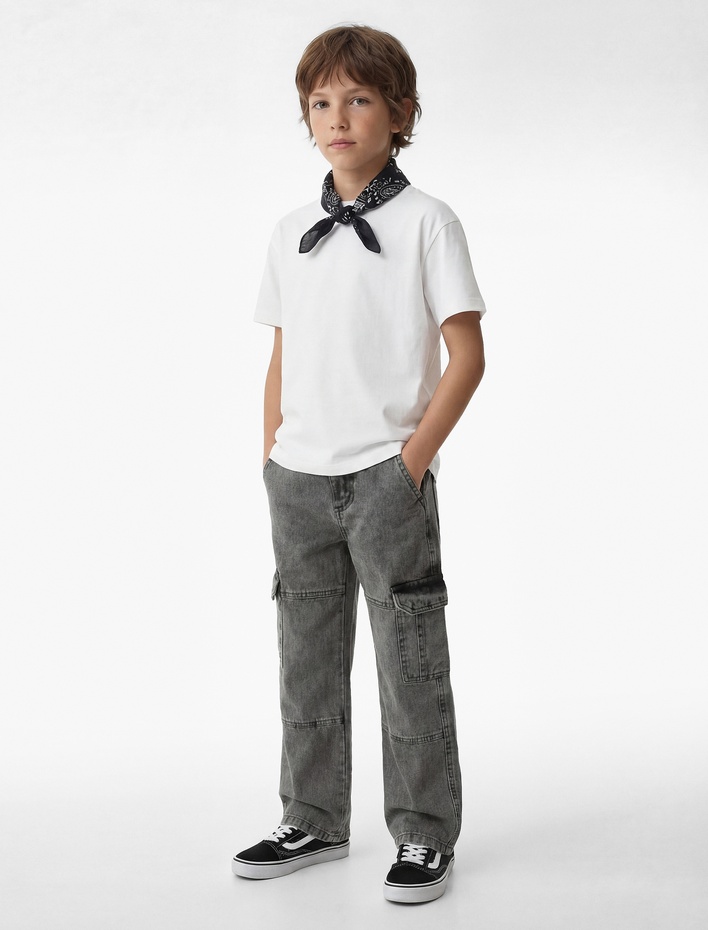 Erkek Çocuk Pamuklu Kısa Kollu Bisiklet Yaka Oversize Basic Tişört