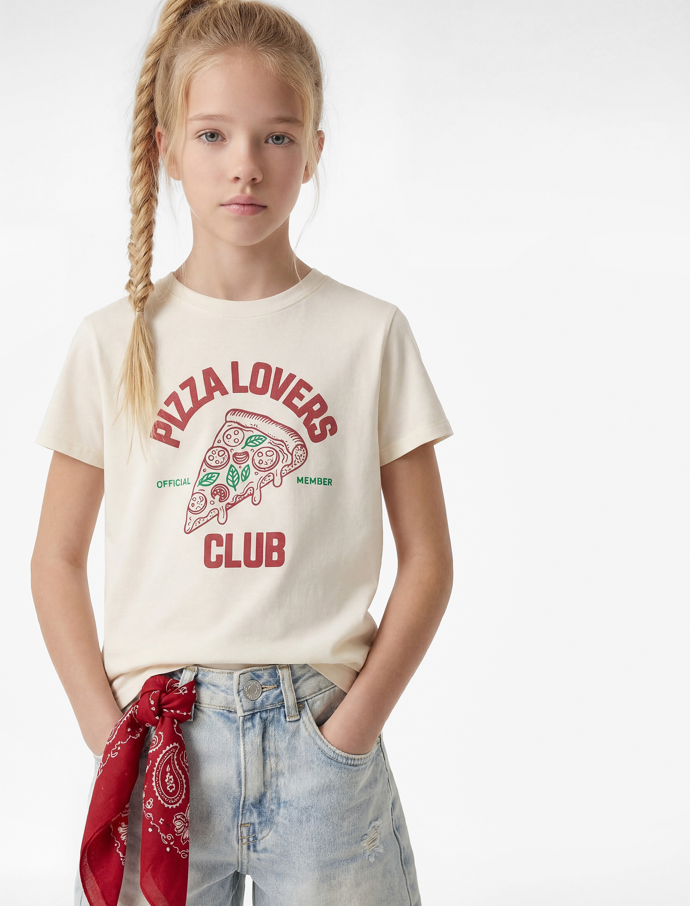  Kız Çocuk Pamuklu Kısa Kollu Bisiklet Yaka Baskılı Tişört