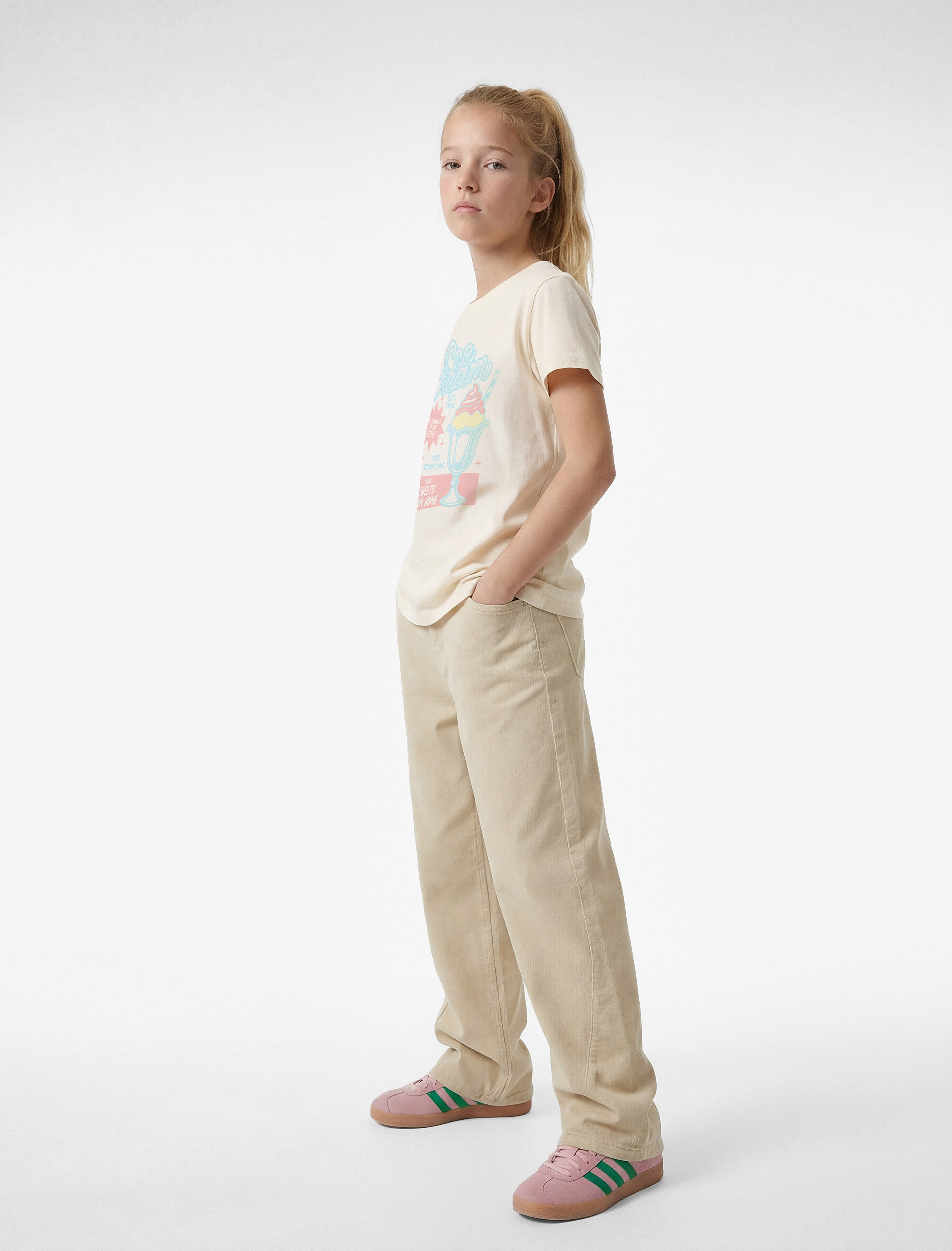  Kız Çocuk Pamuklu Kısa Kollu Bisiklet Yaka Baskılı Tişört