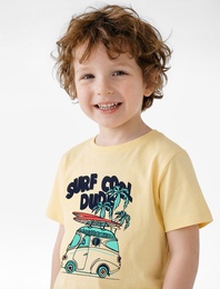 Pamuklu Kısa Kollu Bisiklet Yaka Baskılı Tişört