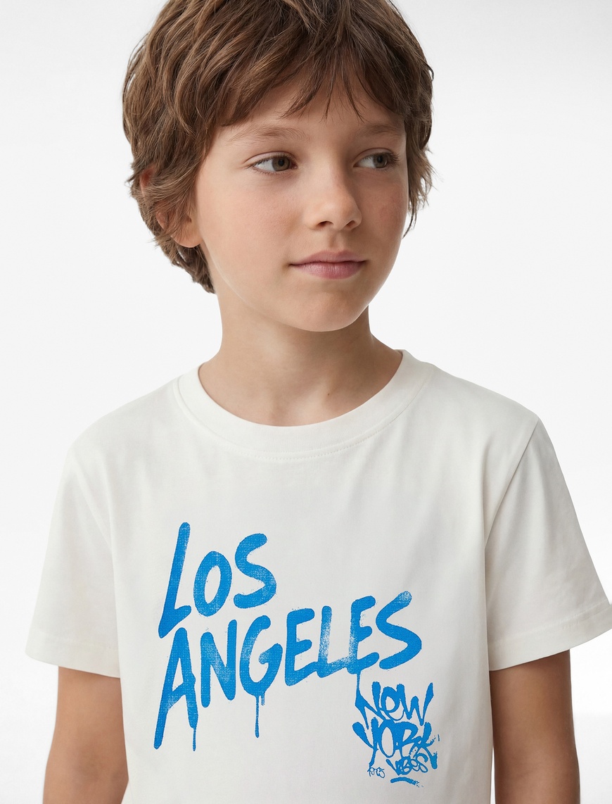 Koton Bisiklet Yaka Kısa Kollu Baskılı Pamuklu T-Shirt