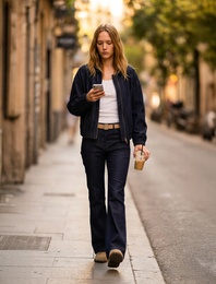 Pamuklu Cepli Rahat Kalıp Uzun Kollu Fermuarlı Denim Bomber Ceket