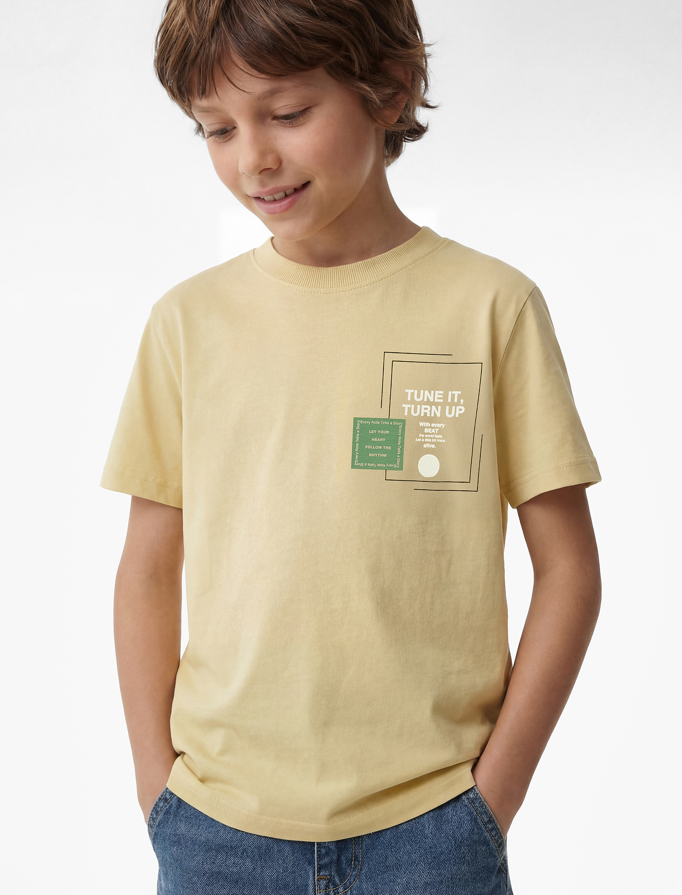  Erkek Çocuk Kısa Kollu Bisiklet Yaka Pamuklu Baskılı Tişört