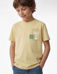 Kısa Kollu Bisiklet Yaka Pamuklu Baskılı Tişört