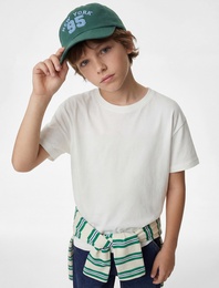 Pamuklu Kısa Kollu Bisiklet Yaka Oversize Tişört