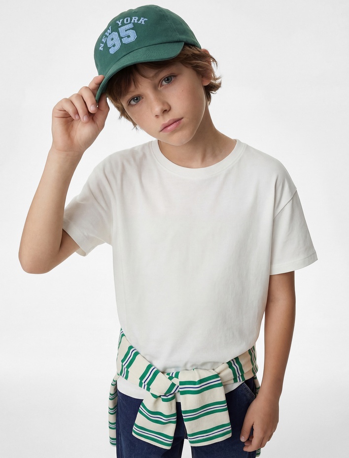 Erkek Çocuk Pamuklu Kısa Kollu Bisiklet Yaka Oversize Tişört