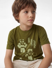 Pamuklu Bisiklet Yaka Kısa Kollu Baskılı Tişört