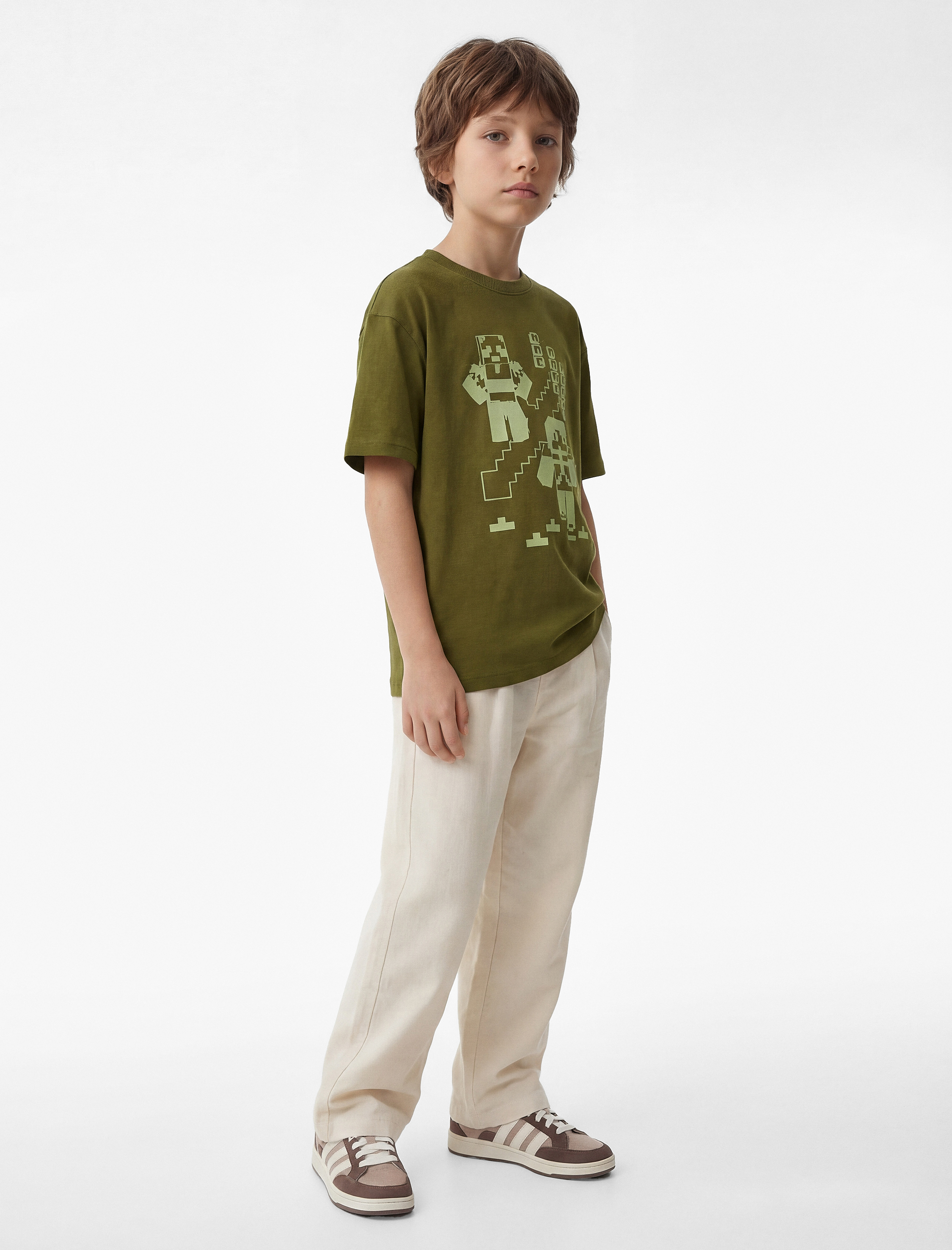  Erkek Çocuk Pamuklu Bisiklet Yaka Kısa Kollu Baskılı Tişört