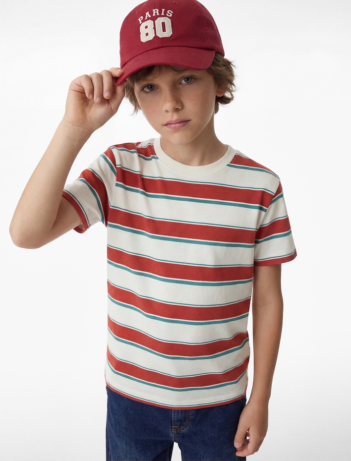 Erkek Çocuk Pamuklu Kısa Kollu Bisiklet Yaka Çizgili Tişört
