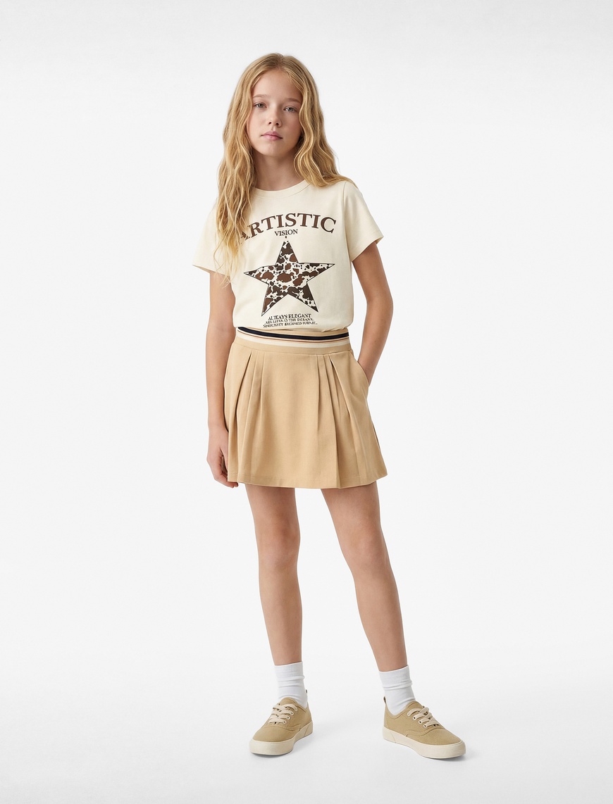 Koton Pamuklu Kısa Kollu Bisiklet Yaka Yıldız Baskılı T-Shirt