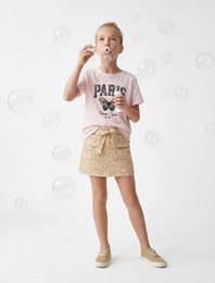 Pamuklu Kısa Kollu Bisiklet Yaka Kelebek Baskılı Tişört