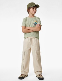 Pamuklu Baskı Detaylı Kısa Kollu Bisiklet Yaka Tişört