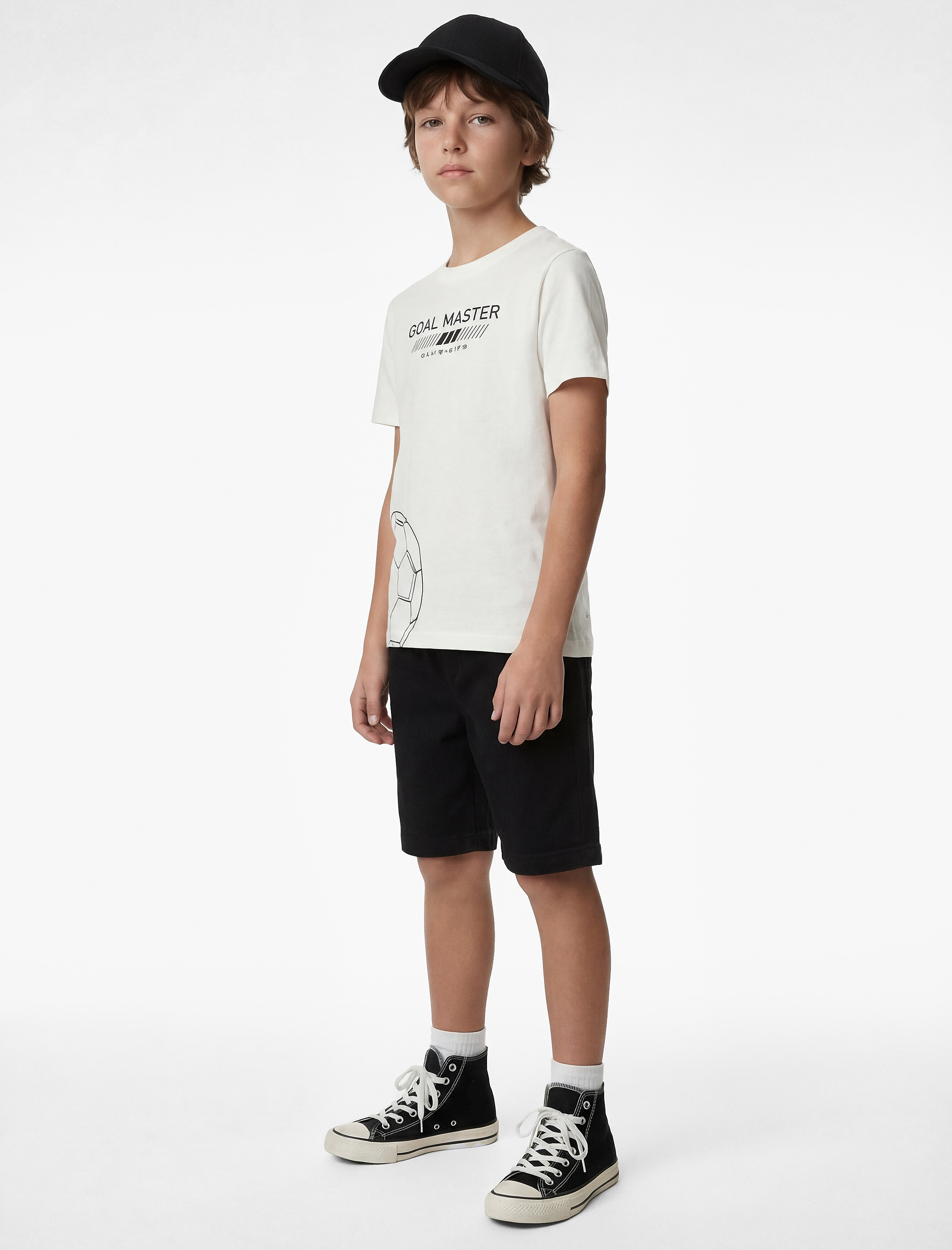  Erkek Çocuk Pamuklu Bisiklet Yaka Kısa Kollu Futbol Temalı Baskılı Tişört