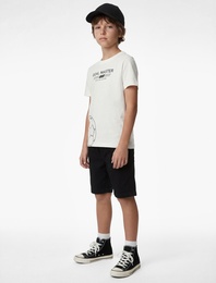 Pamuklu Bisiklet Yaka Kısa Kollu Futbol Temalı Baskılı Tişört