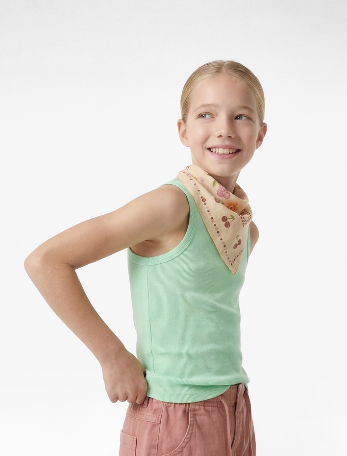 Kız Çocuk Pamuklu Ribanalı Bisiklet Yaka Basic Atlet