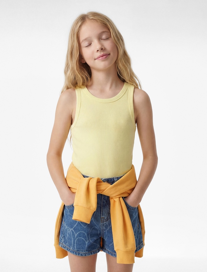 Kız Çocuk Pamuklu Ribanalı Bisiklet Yaka Basic Atlet