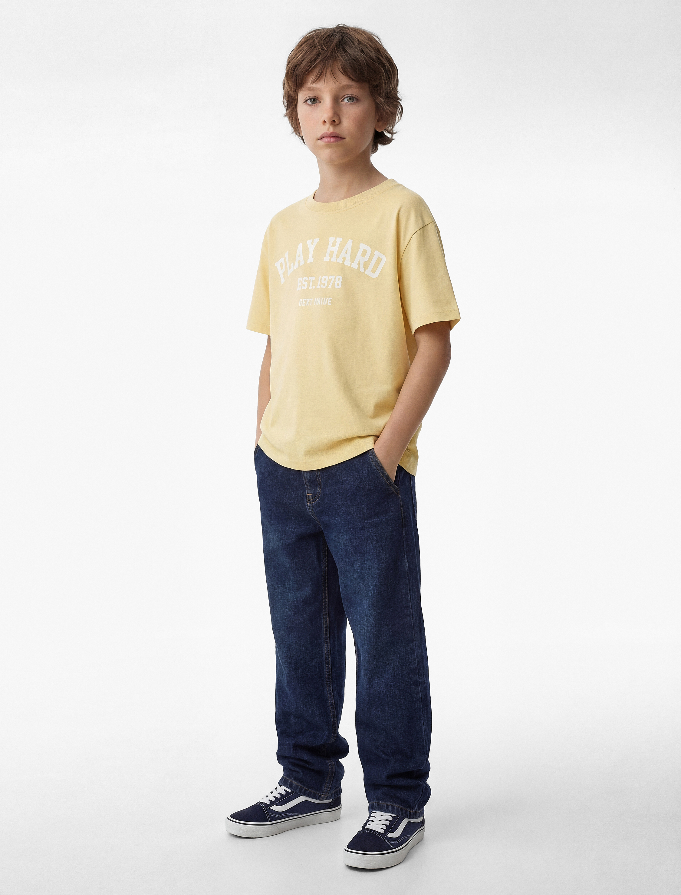  Erkek Çocuk Pamuklu Kısa Kollu Bisiklet Yaka Baskılı Tişört