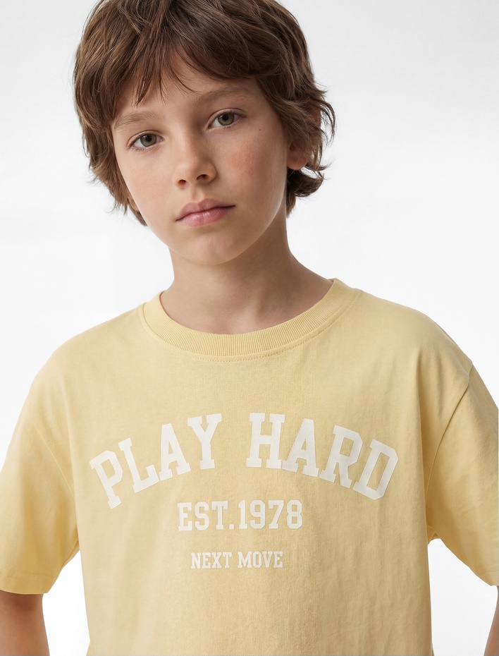 Erkek Çocuk Pamuklu Kısa Kollu Bisiklet Yaka Baskılı Tişört